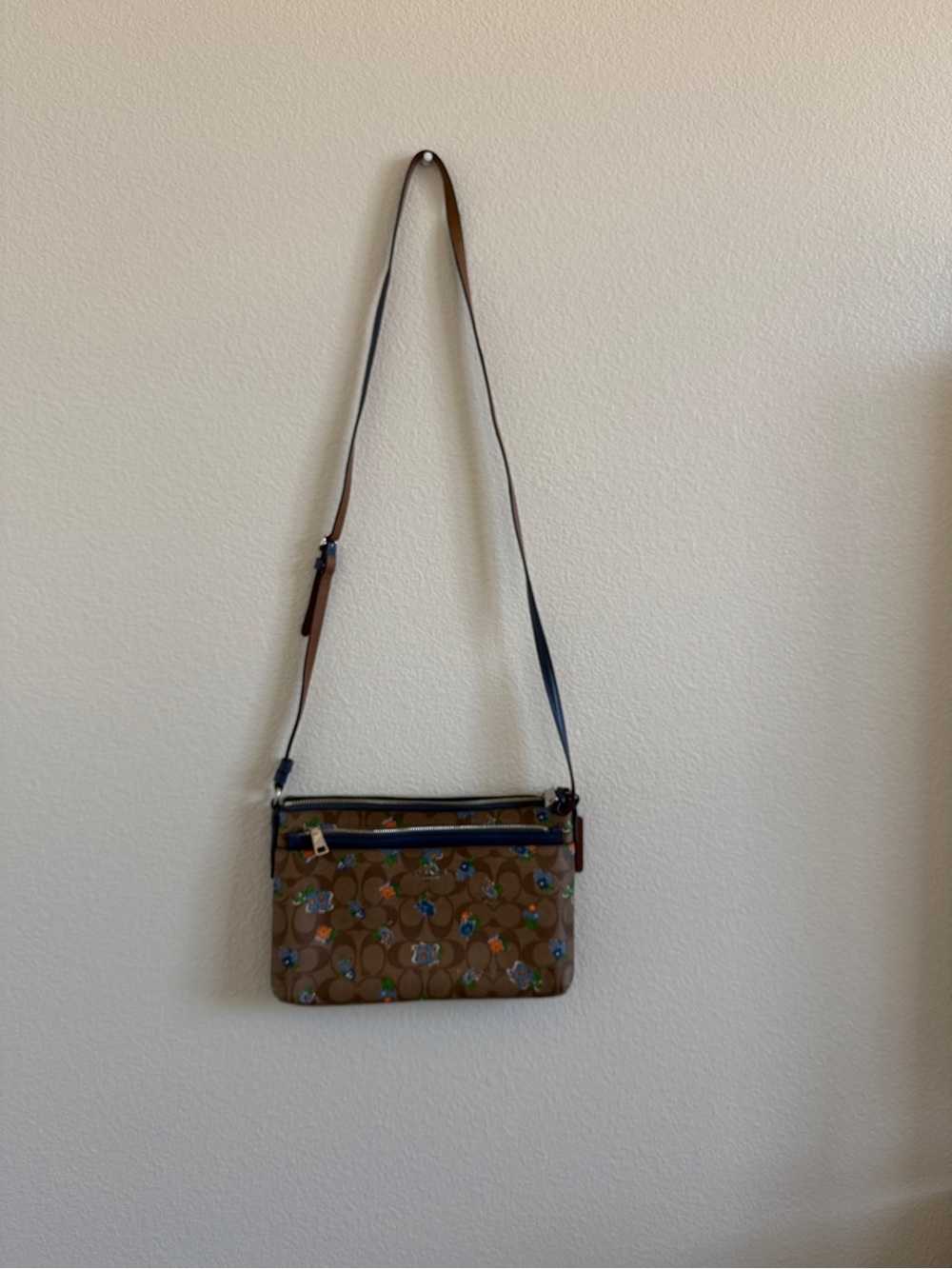 Coach Brown Signature Floral Appliqué Crossbody Bag